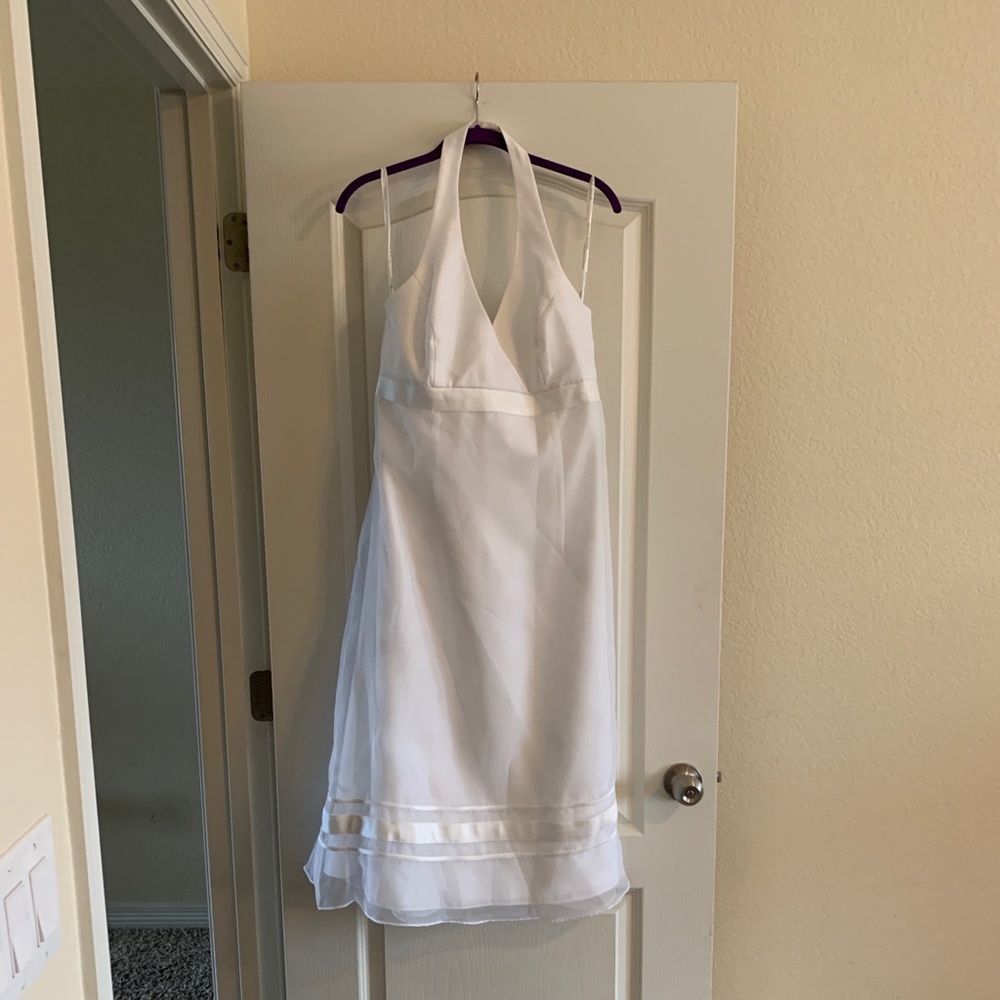 David’s Bridal Halter Organza tea length dress